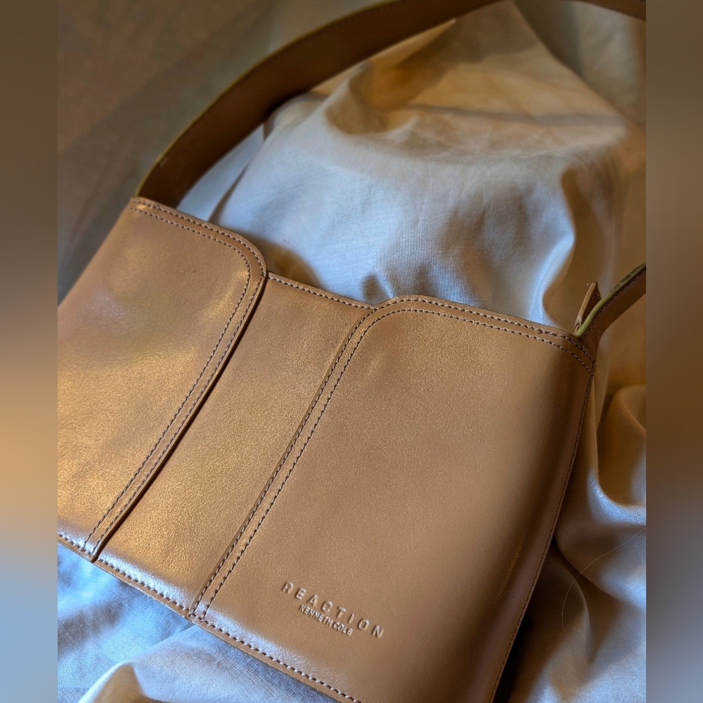 Kenneth Cole Reaction Beige Faux Leather Shoulder Bag
